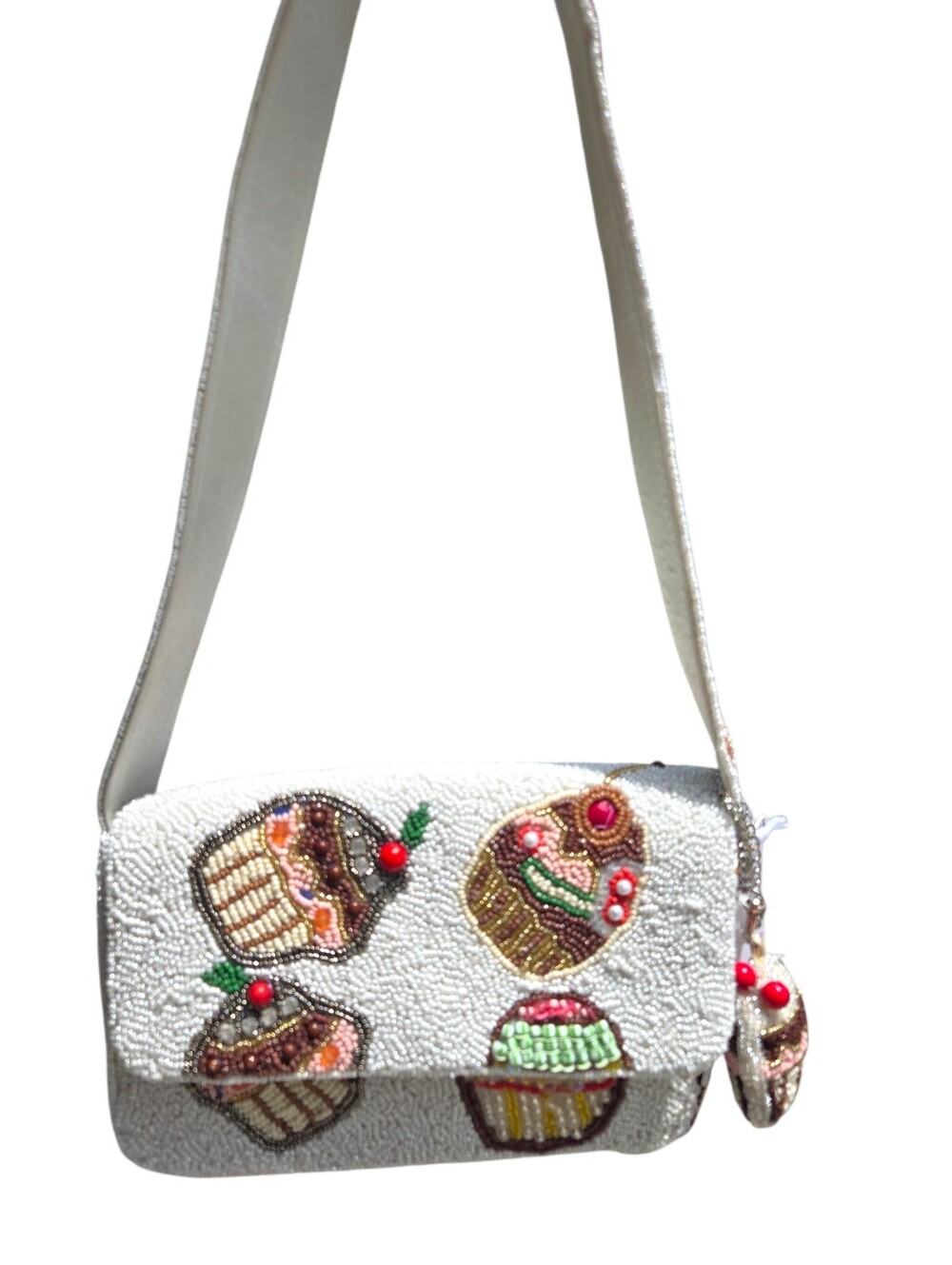 🧁Viral Beaded Bag- Cupcake Shoulder Purse with Keychain (Chocolate & Cherries)